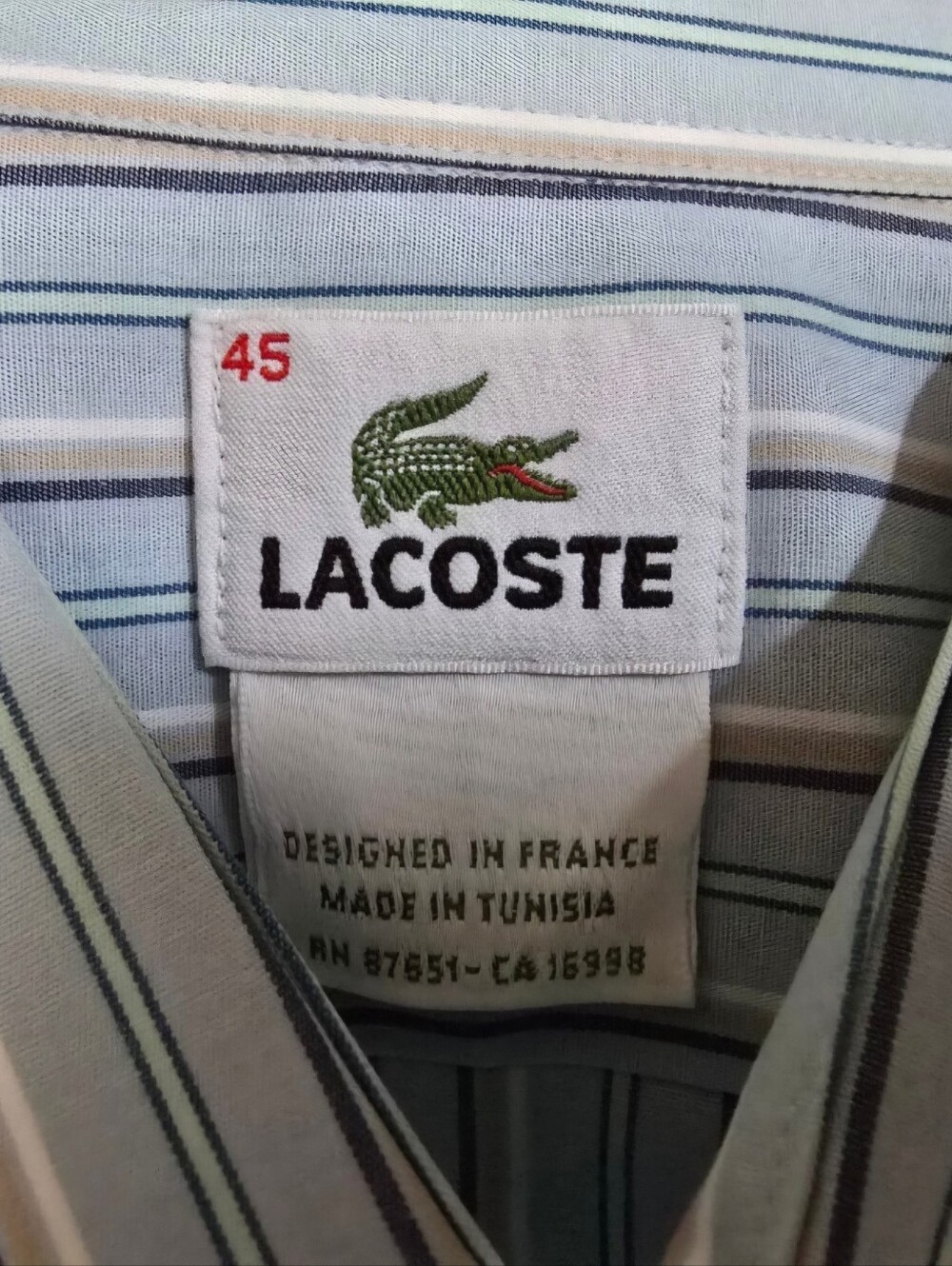 Bundle 2 Lacoste Men’s Blue and Green Striped Button-Down Shirt Size 45 - Picture 3 of 7